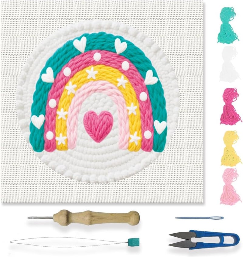 ORIGACH Embroidery Punch Needle Kit with Frame, Rainbow Needle Punching Kit with Patterns, Threads, Tools & Instructions for Beginners & Adults, DIY Wall Hanging Decor - Image 1